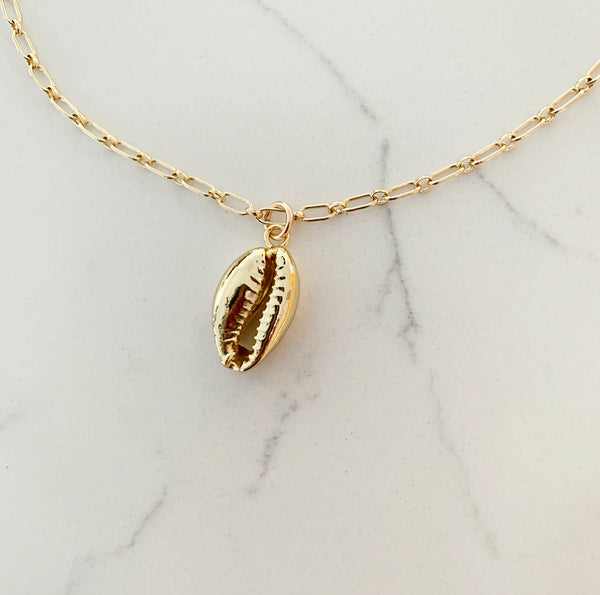 Gold Cowrie Shell Necklace Long Lost Jewelry