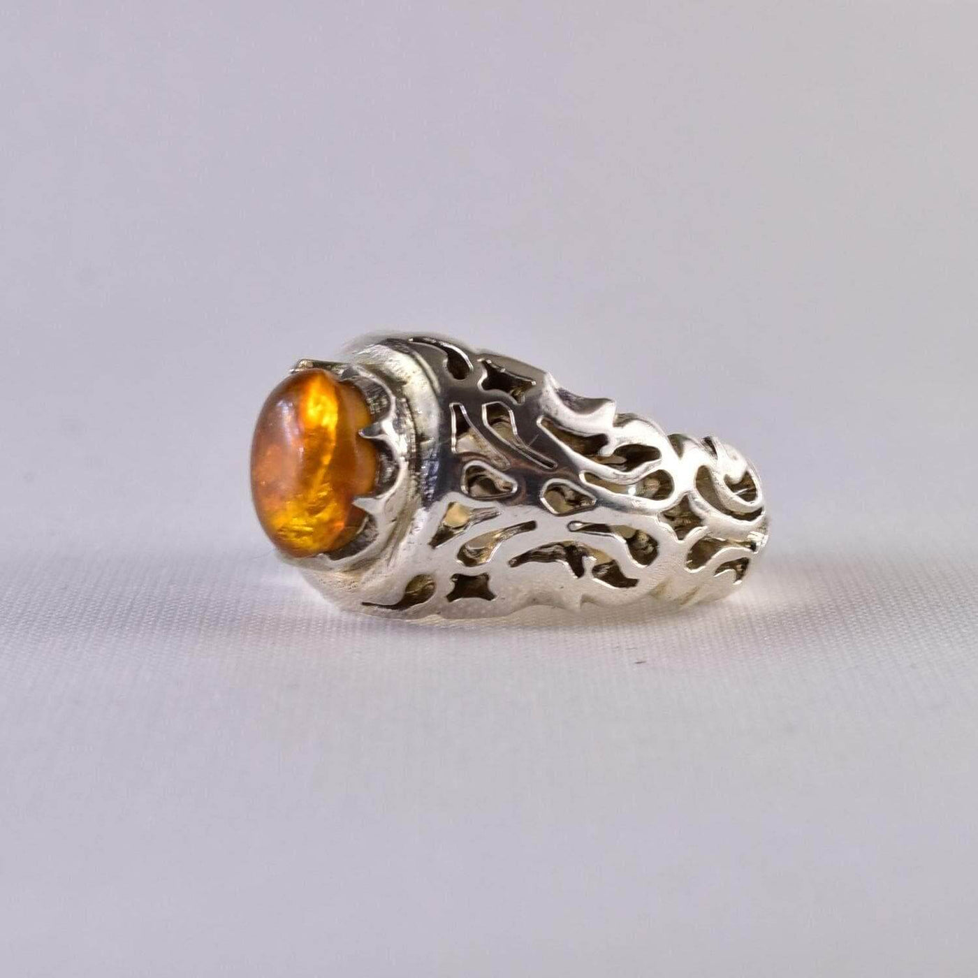 Handmade Sterling Silver Amber Ring for | AlAliGems | Persian Ring Jewelry US Size 9.5
