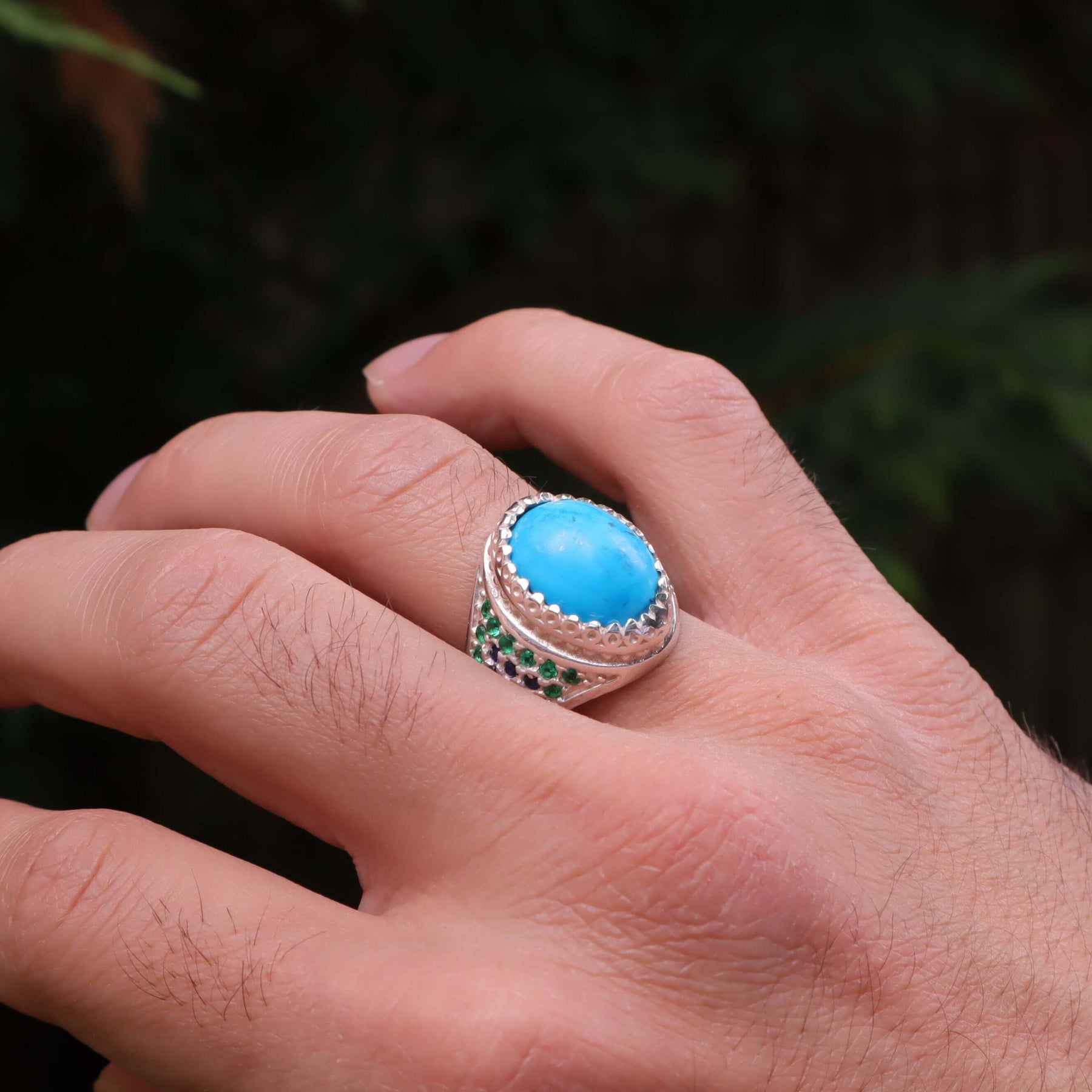 Natural Turquoise Stone Sterling Silver Ring Original Feroza Stone Ring For  Mens | eBay