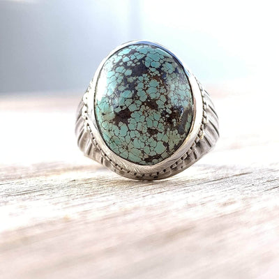 Turquoise Ring in Sterling Silver 925 & Genuine Turquoise | Neyshabur Turquoise | Feroza Stone Size 10 - AlAliGems