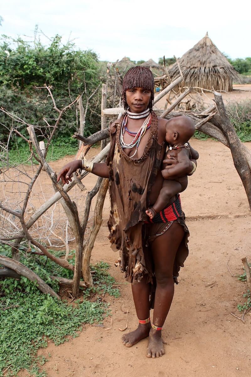 woman and her baby of an ethiopian tribe