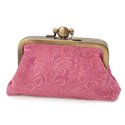 Bright Pink Flower Leather Clip Purse