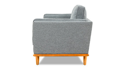 Right-Side, Back View of A Modern, Grey, Single, Fabric Artisan Sofa.