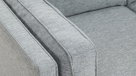 Left-Side, Half Armrest & Half Seat Close-Up View of A Modern, Grey, Single, Fabric Artisan Sofa.