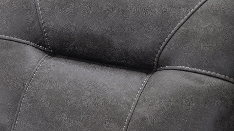 Lumber Support Close-Up View of A Classic, Steel Grey, Single Seat, Fabric Recliner Chair.