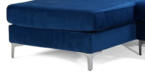 Steel Legs Close-Up View of A Modern and Stylish, Blue, Two Seats with Left Chaise, Luna L Shape Sofa.