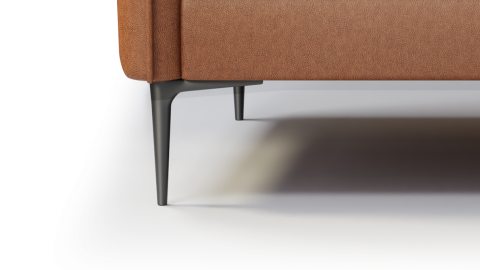 Steel Legs Close-Up View of A Modern, Walnut Brown, Three Seats, Top-Grain Premium Leather Contemporary Sofa.