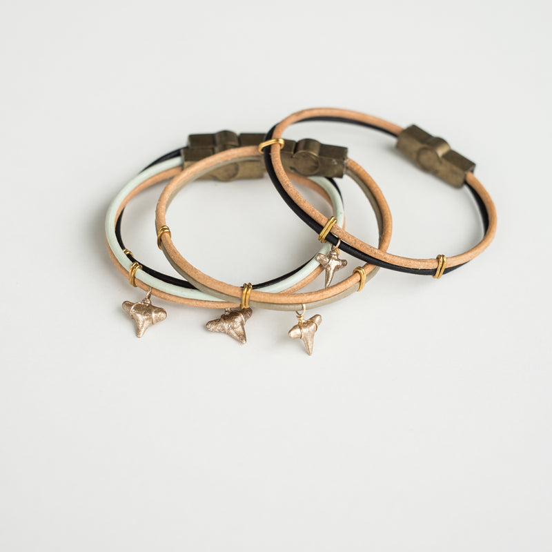 Shark Tooth Charm Bracelet — 2 Tone Leather | Foxy Fossils