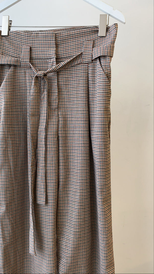 Belted Plaid Wide Leg Pant