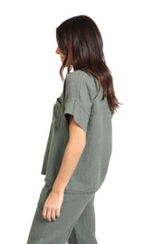 Olive Short Sleeve Linen Shirt