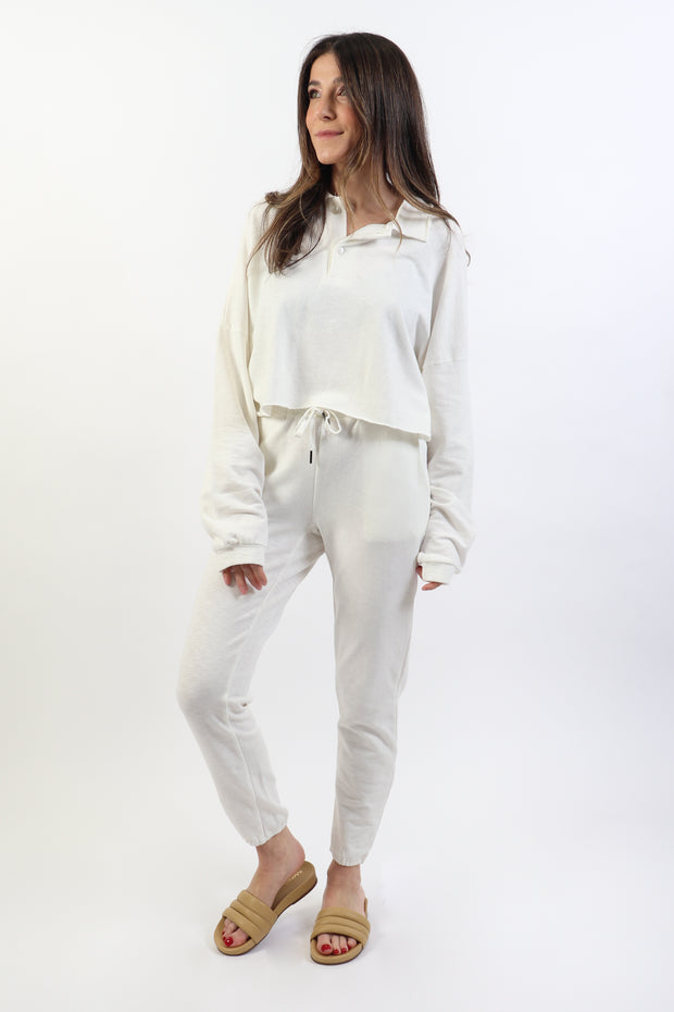 cream polo sweat suit