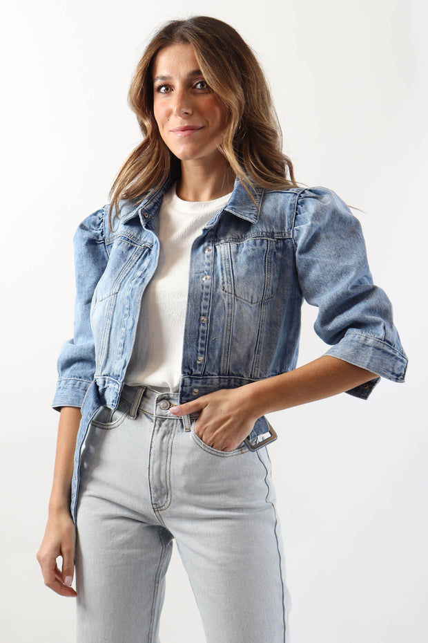 jean jacket puff shoulders