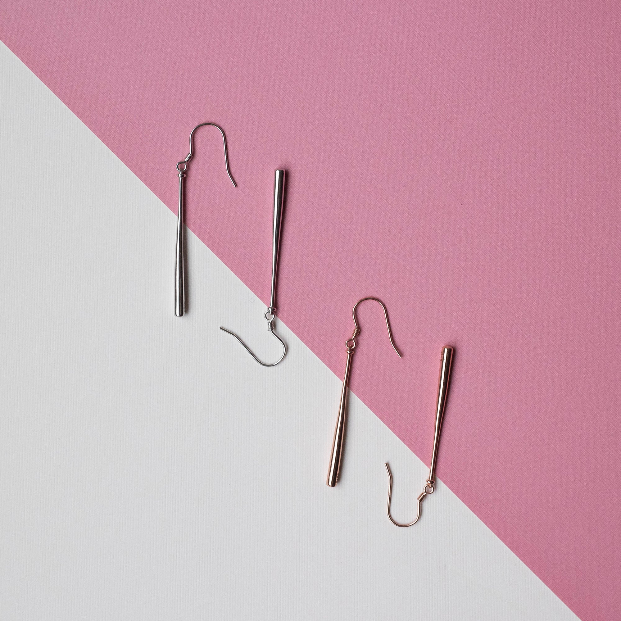 Baseball Bat Earrings - Rose Gold