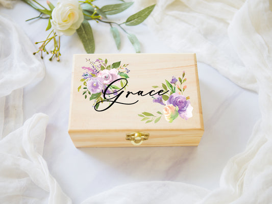 Monogram initial jewelry box floral design for women teens girls bridesmaids