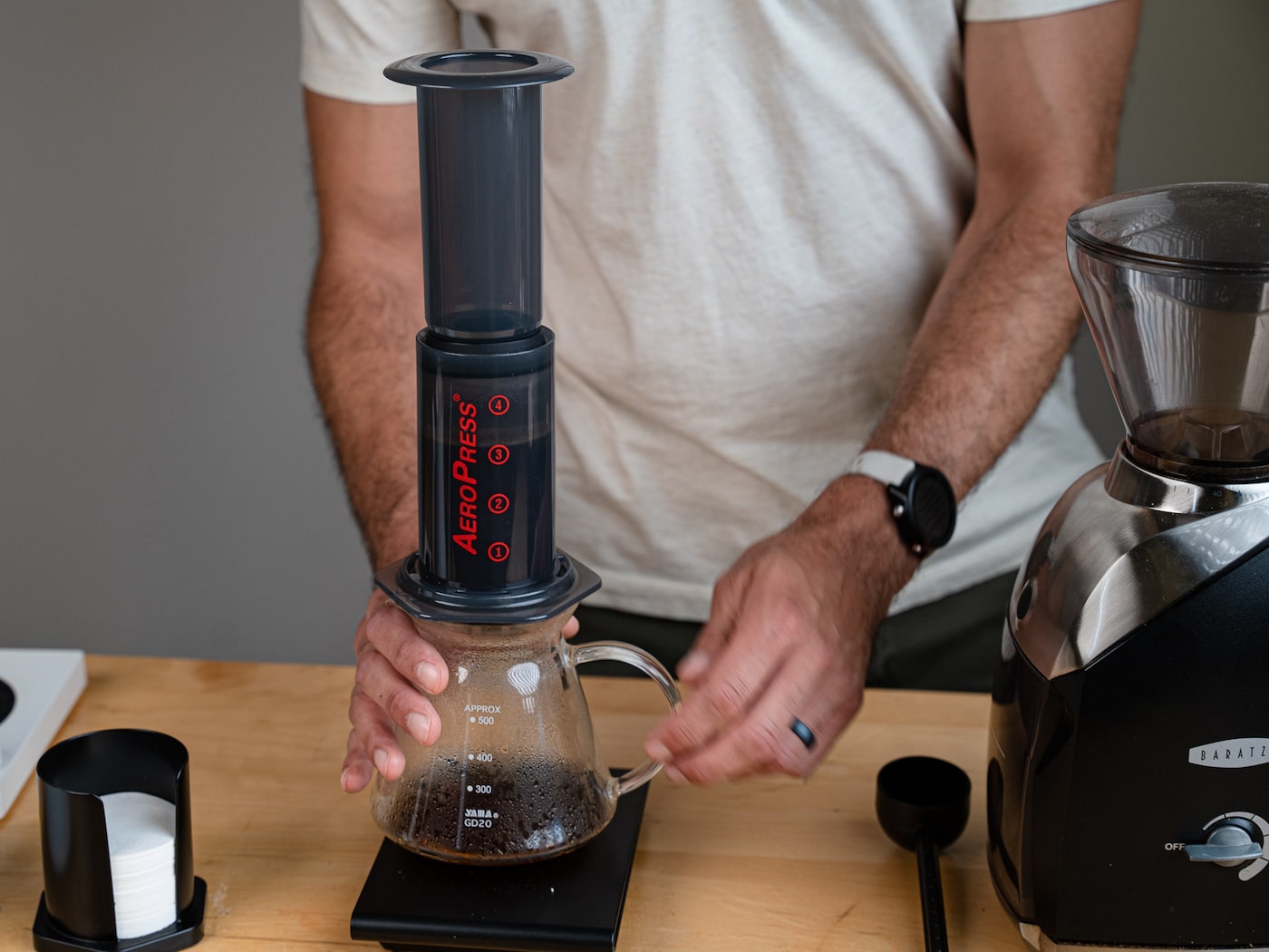 Brewing with the Aeropress on top of a Kalita Server