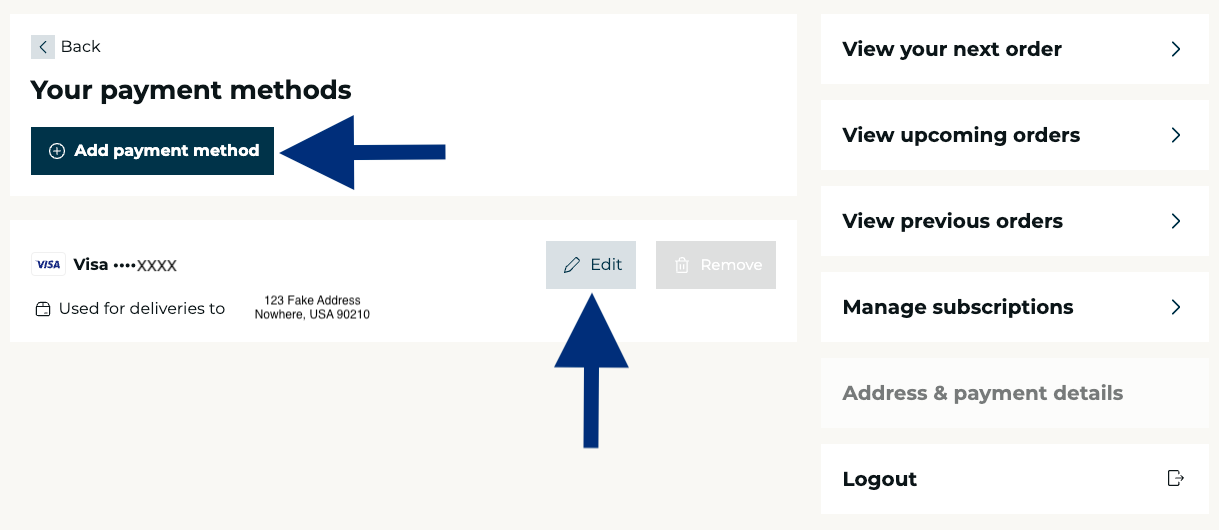 Manage Payment Methods