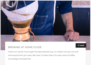 Brewing a Chemex Behind the Cafe Bar, leads to our "Brewing at Home Guide" blog
