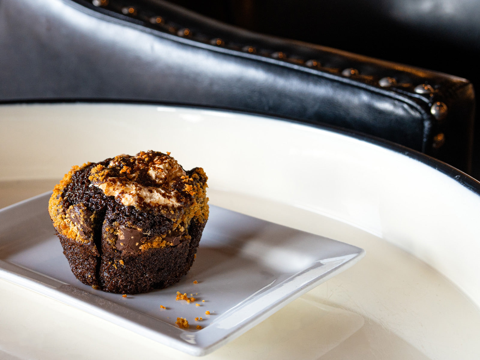 Smore muffin on rectangle plate