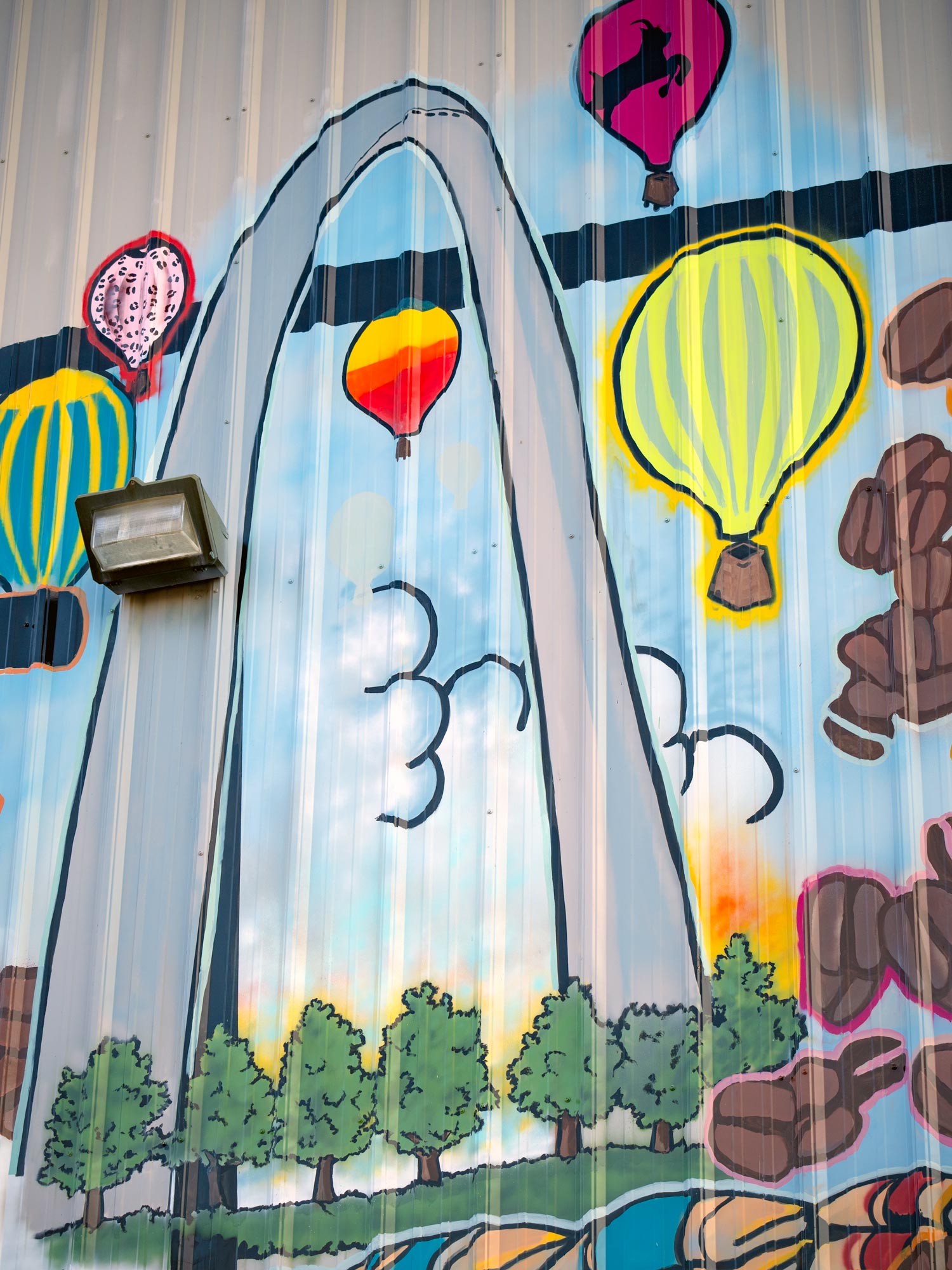 Hot air balloons soar past the Gateway Arch
