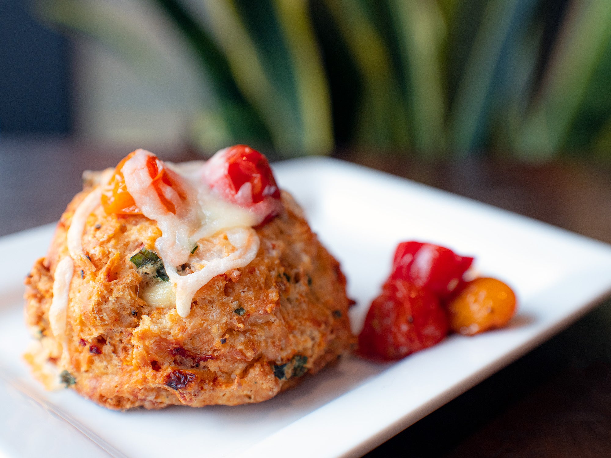 A savory scone with Mozzarella and Tomato