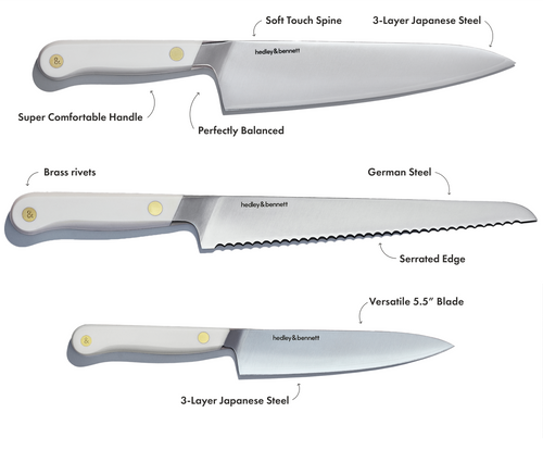 Chef Knife Set with Chef Knife, Bread Knife, and Utility Knife