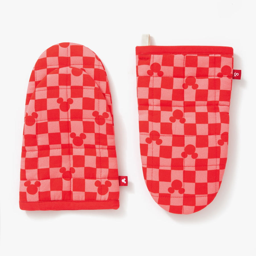 Hedley & Bennett Mickey Check Oven Mitts in Pink/Red