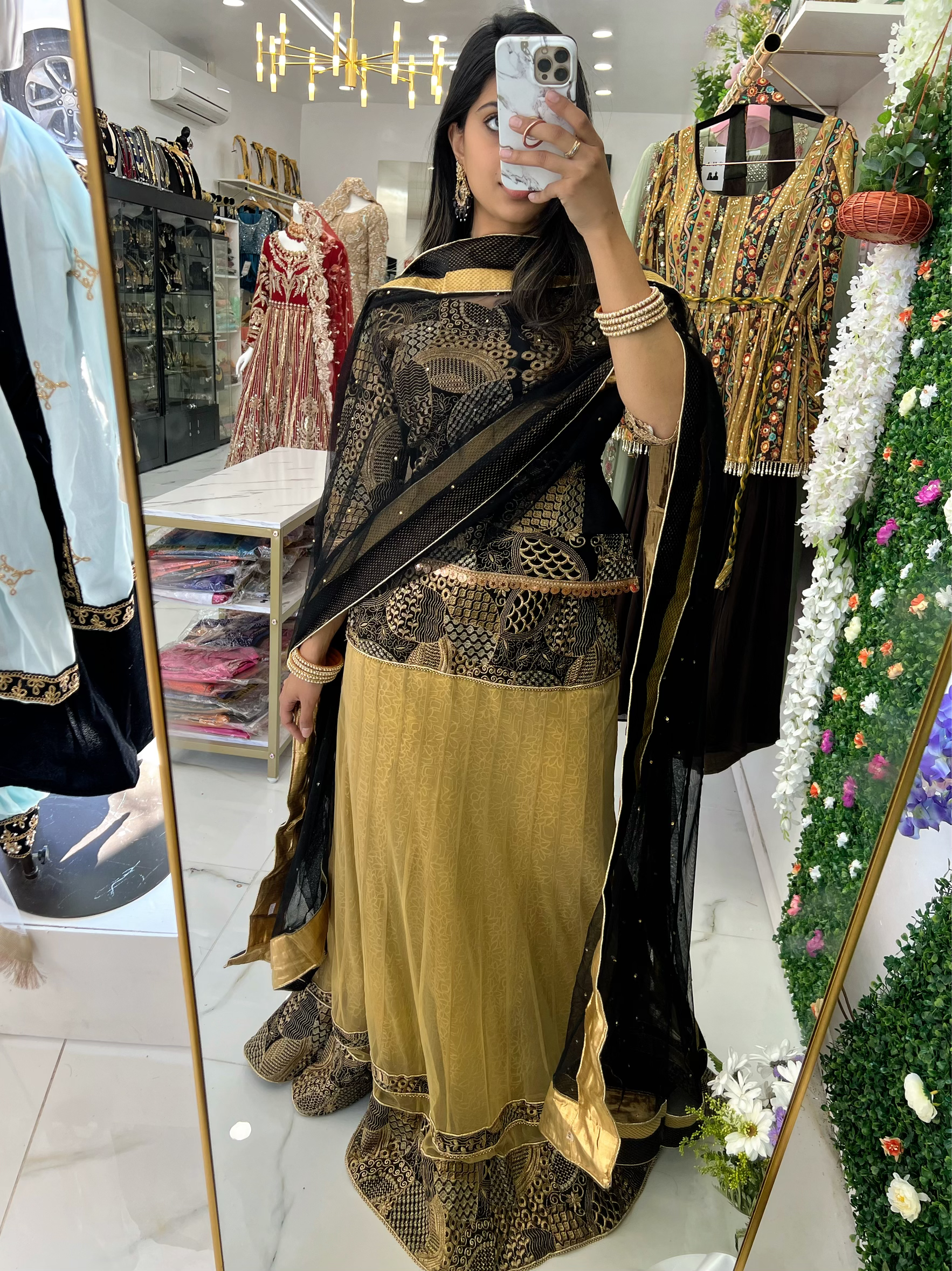 Black and gold embroidered lehenga