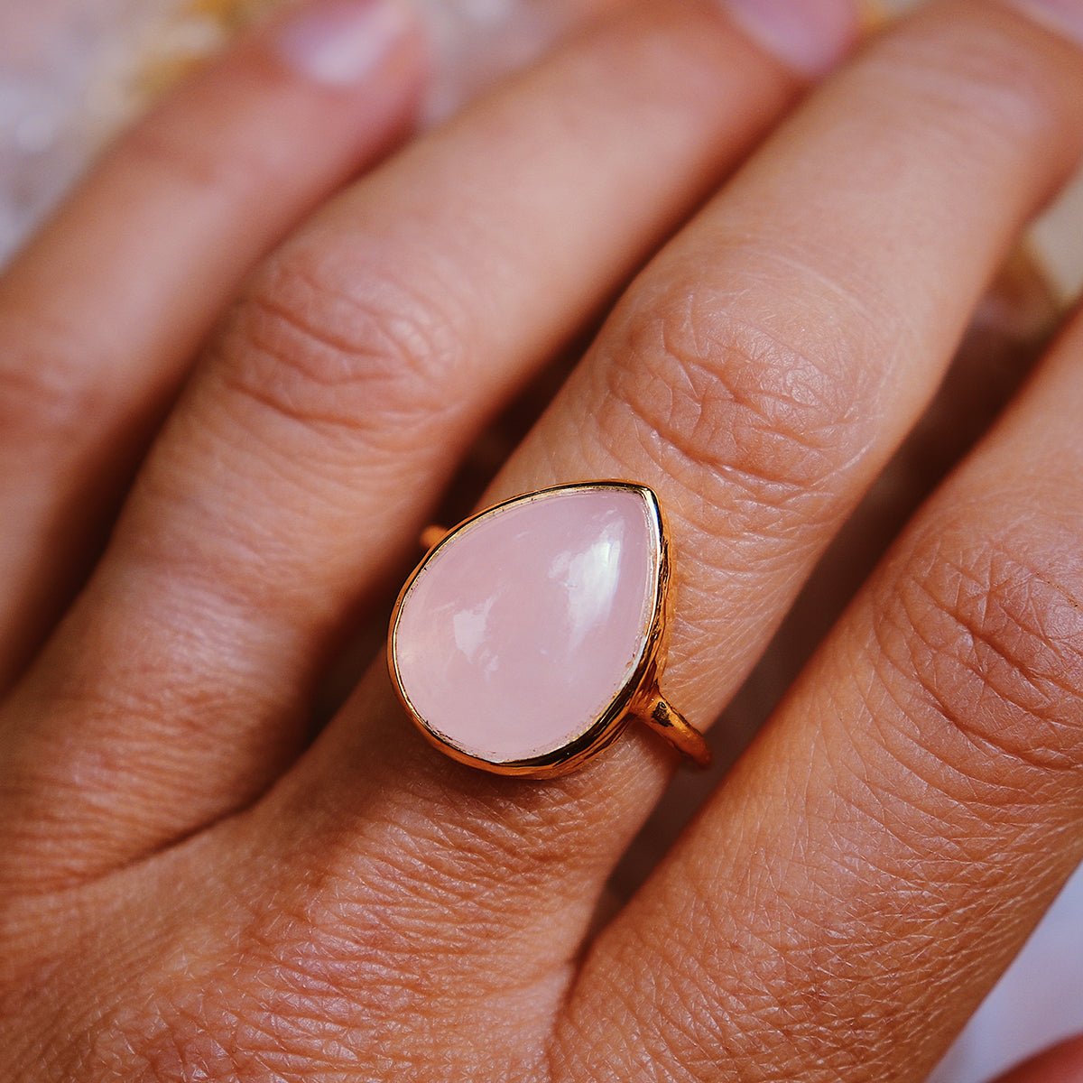 Rose Quartz Oval Elfin Ring - Bahgsu Jewels