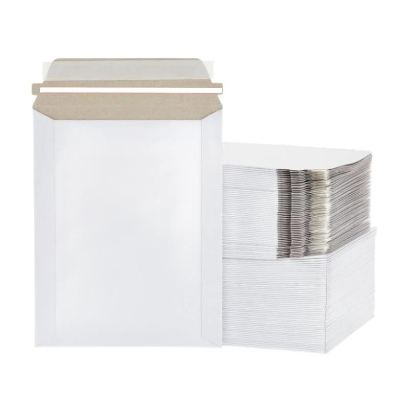 100 Pack 7x9 White Rigid Stay Flats Self-Seal Cardboard Envelope Mailers 7"x9"