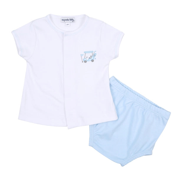 Putting Around Blue Emb Diaper Cover Set