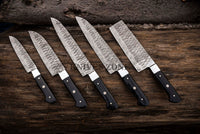 Damascus Steel Kitchen Knife Set , 5 PCS Hand Forged Kitchen Knife Set With Leather Roll Kit , Best Kitchen Knives - Knives Zone 