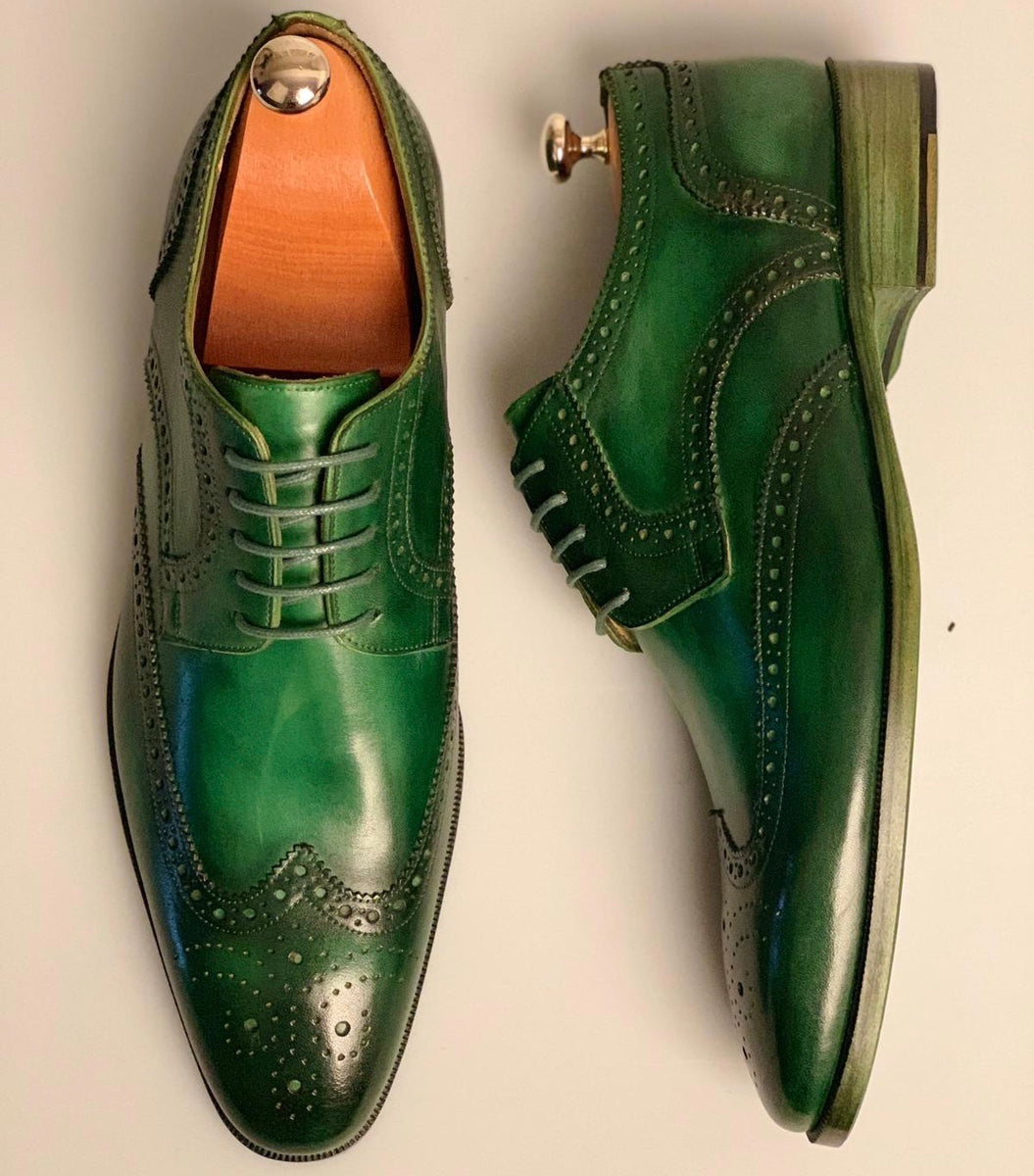 Benjamin - Green wingtip lace up leather shoe – The PERSONA Store