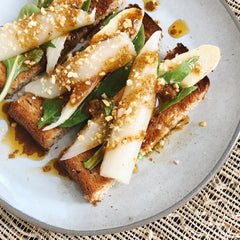 White Asparagus with Mala Spice Mix Vinaigrette Tapa square - Donostia Foods