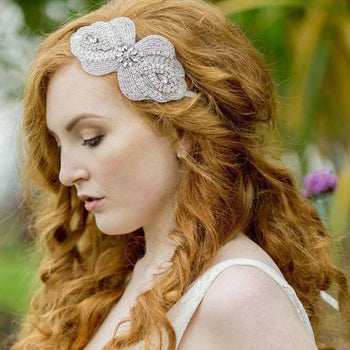 Long curls tendrils with Maggie Headpiece