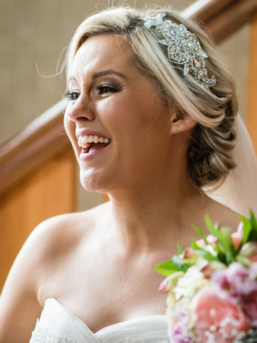 Real Bride wears Cheryl Headpiece