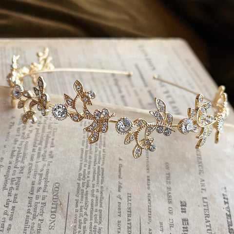 Jules Bridal Acanthus Gold Crystal Leaf Tiara Headband