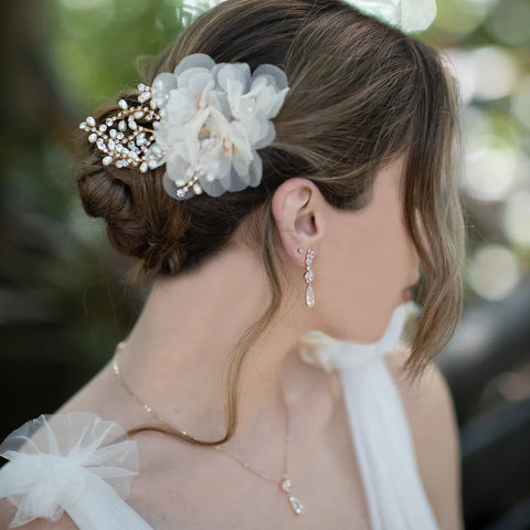 Jules Bridal Tyra Chiffon & Pearl Hair Clip