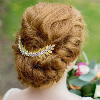 Gold Laurel Diamante Hair Comb