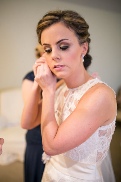 Real Bride Wearing Alisha Pearl Wedding Earrings