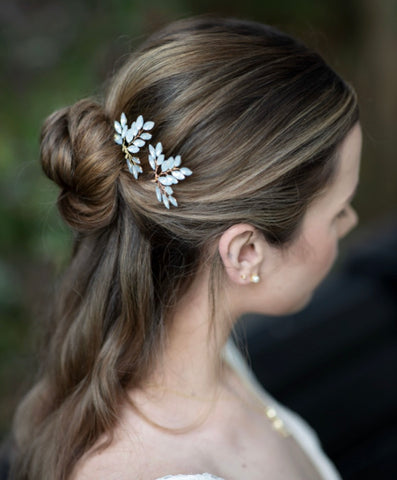 Half Up-Do hairstyle for brides with Jules Bridal Leslee Hair Pin Set