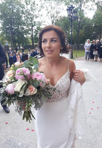real bride wears tulip earrings