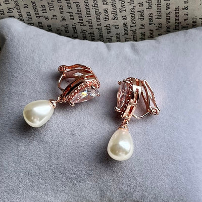 Divine Rose Gold Cubic Zirconia and Teardrop Pearl Earrings