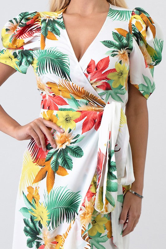 Carmen Wrap Dress - Tropical Print – le 