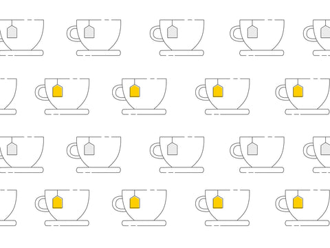 graphic image of tea cups and saucers in a repeated pattern demonstrating the benefits of herbal tea for sleep