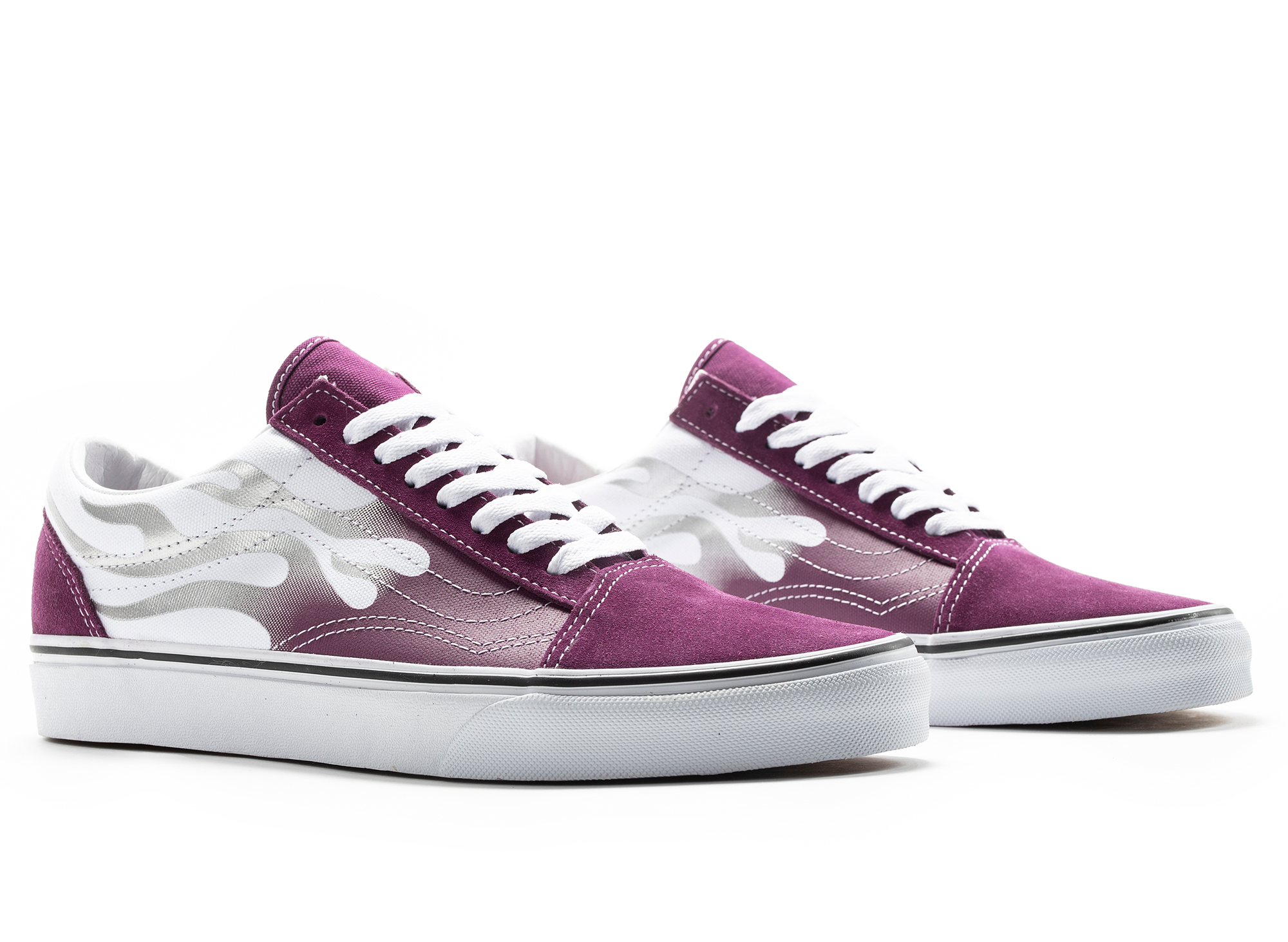 pink vans with flame