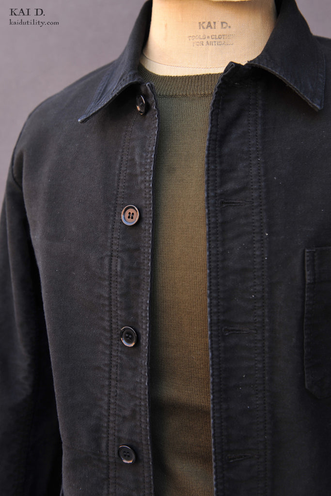 Kai D Utility — French Moleskin Work Jacket - Black - 42, 44, 46