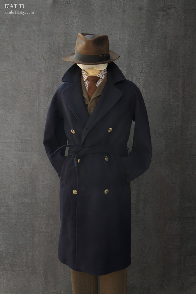 Grandad Wool Trench - Navy - 46