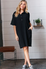 black button up dress, modest dresses, dressing for nursing moms