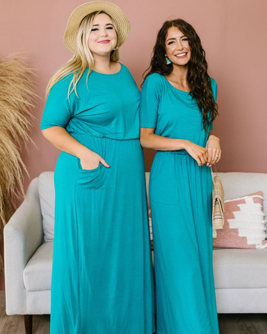 modest dresses, turquoise knit maxi dress, modest clothes