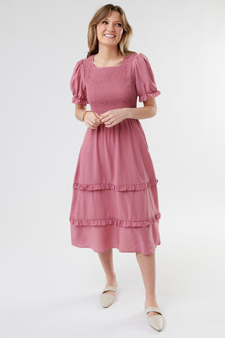 fuchsia modest dress, modest smocking top dress, modest summer dresses 